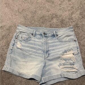 American Eagle Outfitters Women's Light Blue Ripped Jean Shorts
